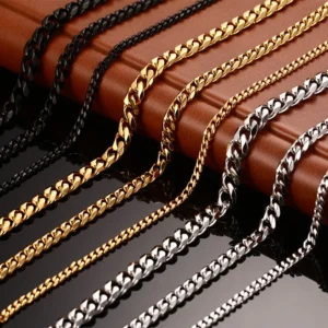 3MM5MM7MM Cuban Link Chain Stainless Steel Necklace Waterproof 18 K Gold Plated Punk Men Women Jewelry DIY Accessories USENSET