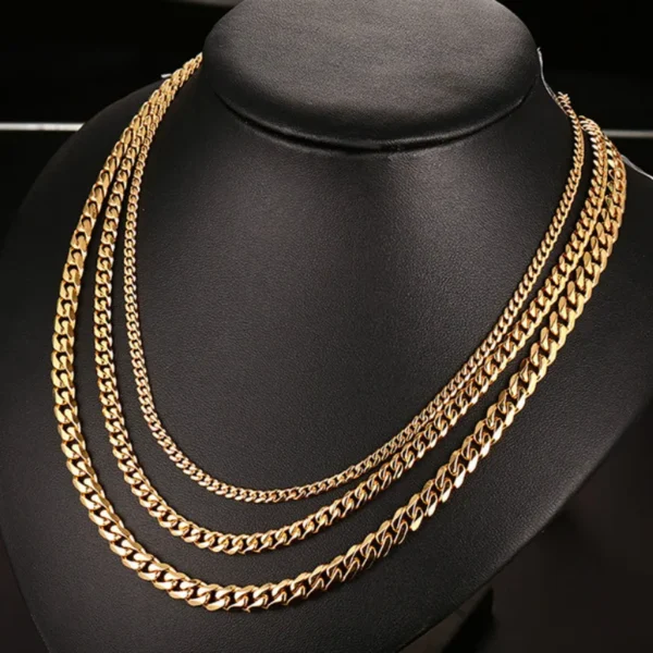 3MM5MM7MM Cuban Link Chain Stainless Steel Necklace Waterproof 18 K Gold Plated Punk Men Women Jewelry DIY Accessories USENSET - Image 6