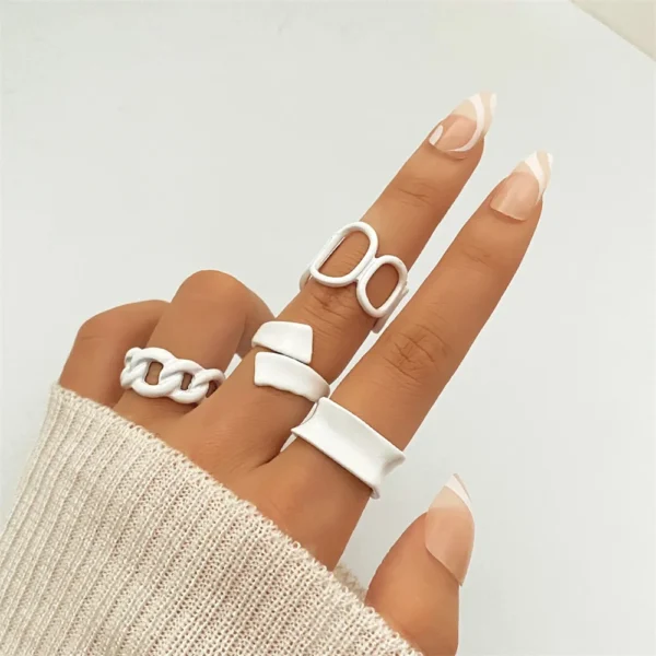 IPARAM Trendy Acrylic Geometric Hollow Ring Set For Women Bohemian White Open Adjustable Ring 2021 Fashion Jewelry Gift - Image 2