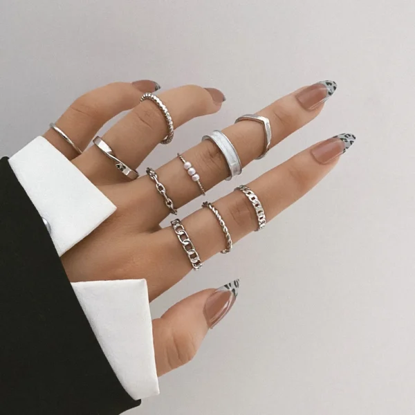 IPARAM Trendy Acrylic Geometric Hollow Ring Set For Women Bohemian White Open Adjustable Ring 2021 Fashion Jewelry Gift - Image 13