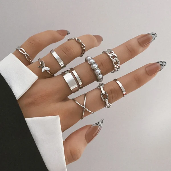 IPARAM Trendy Acrylic Geometric Hollow Ring Set For Women Bohemian White Open Adjustable Ring 2021 Fashion Jewelry Gift - Image 7