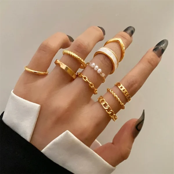 IPARAM Trendy Acrylic Geometric Hollow Ring Set For Women Bohemian White Open Adjustable Ring 2021 Fashion Jewelry Gift - Image 12