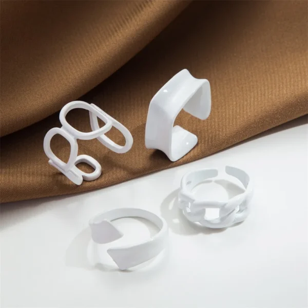 IPARAM Trendy Acrylic Geometric Hollow Ring Set For Women Bohemian White Open Adjustable Ring 2021 Fashion Jewelry Gift - Image 4