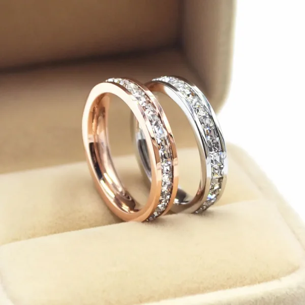 Stainless steel 316L  Rose Gold zircon couple  ring Promise Wedding Engagement  For Women Best jewelry Gifts