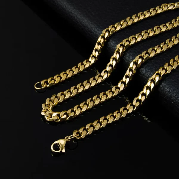 3MM5MM7MM Cuban Link Chain Stainless Steel Necklace Waterproof 18 K Gold Plated Punk Men Women Jewelry DIY Accessories USENSET - Image 2