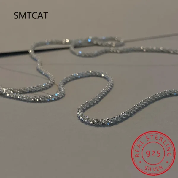 925 Sterling Silver Shinny Choker Necklace 2021 New Trend Italian Jewelry Sparkling Clavicle Chain Plain Short Fashion Chain