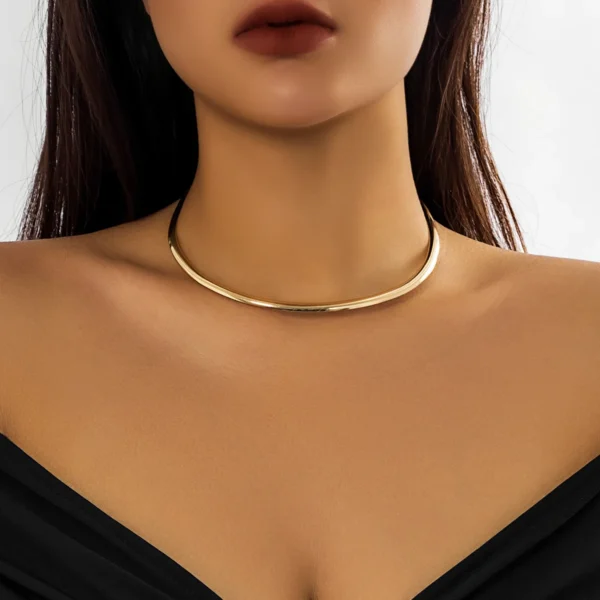 Salircon Minimalism Metal Smooth Round Torques Collar Necklace Fashion Women's Collar Choker Trend On Neck Party Jewelry Gift - Image 2