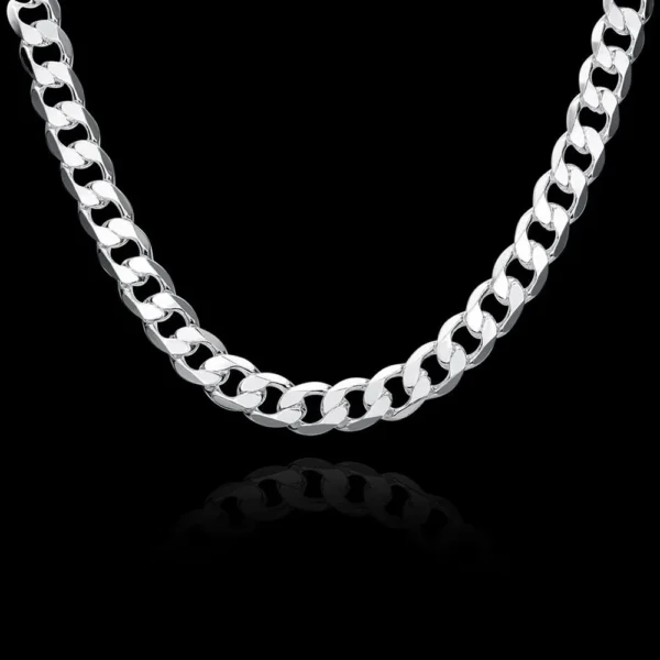 925 Sterling Silver Necklace For Men Classic 12mm Chain 18/20/22/24/26/28/30 Inches Fine Fashion Party Wedding Jewelry - Image 2