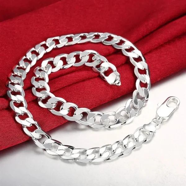 925 Sterling Silver Necklace For Men Classic 12mm Chain 18/20/22/24/26/28/30 Inches Fine Fashion Party Wedding Jewelry - Image 3