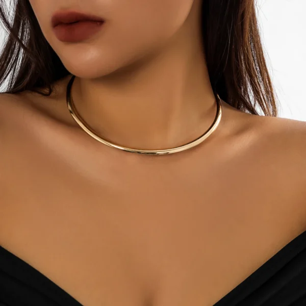 Salircon Minimalism Metal Smooth Round Torques Collar Necklace Fashion Women's Collar Choker Trend On Neck Party Jewelry Gift - Image 3