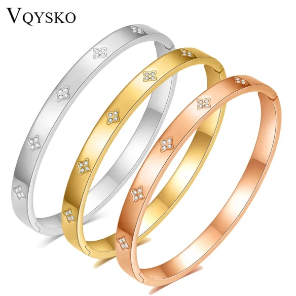 VQYSKO Four Leaf Bracelet Zircon Flower Bangle Women's Jewelry Minimalist Gifts Valentine's Day Give For Her